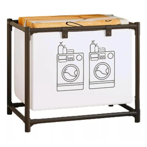 Raft/Cos Depozitare Haine Murdare, Flippy, pentru Baie, 1 Cos, Cadru de Otel Inoxidabil, 97 x 44 x 57 cm, Negru