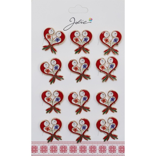 Set 12 Brose Martisor Primavara Pasare Rosie in Inima