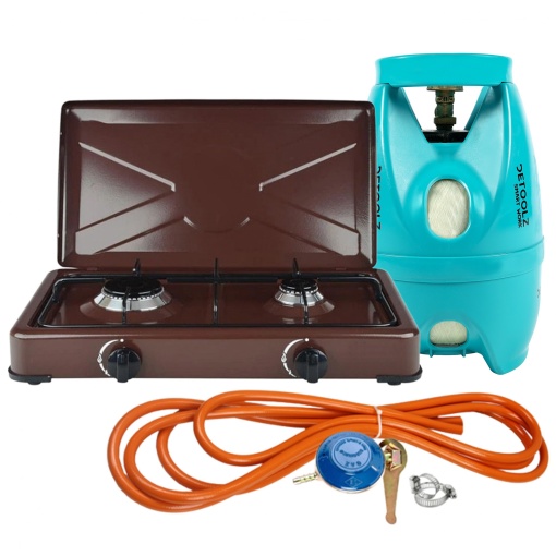 Aragaz maro, 2 ochiuri + Kit reglabil gpl RH-10 + Tub flex 2M+2 Coliere + Butelie 5L