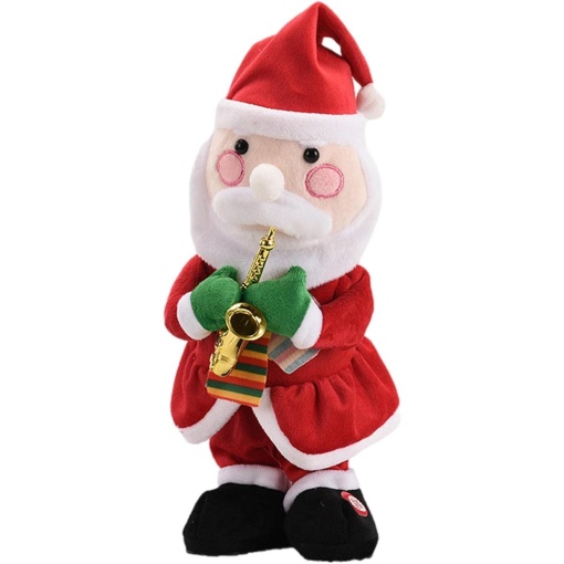Decoratiune Mos Craciun, Flippy, Animat, care Canta si Danseaza, cu Saxofon, Imbracat Festiv, 25 cm Inaltime, Rosu