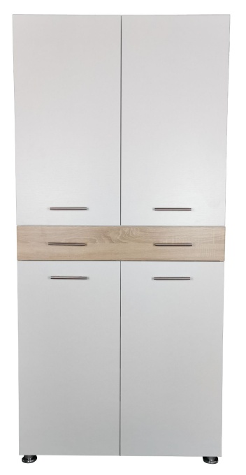 Dulap sau pantofar Zaragosa, stejar alb si alb, 90x35x195 cm