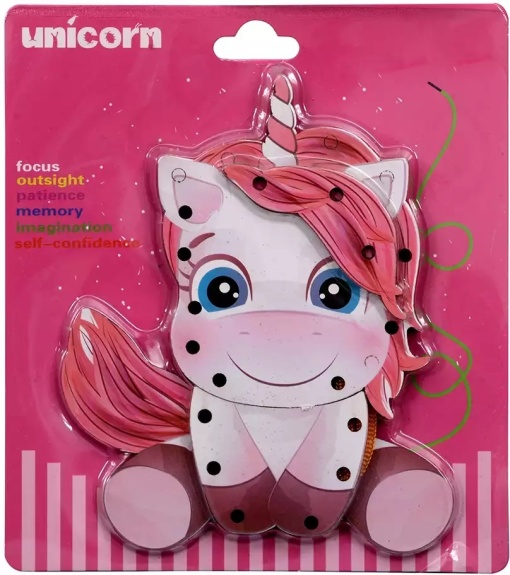 Joc de creatie si îndemânare din lemn cu siret - Unicorn, Roz