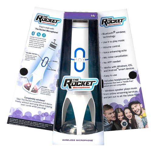Jucarie gadget Microfon Wi-fi cu amplificator si boxa Alb, Singing Rocket Machine