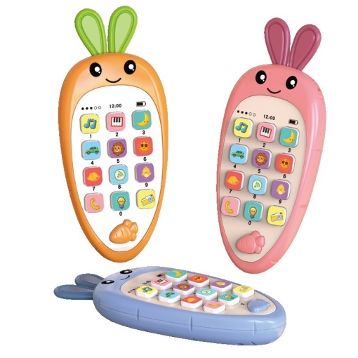 Jucarie Interactiva, Flippy, Telefon Inteligent, Model Morcov, Functii Educative, Muzicale si Voce, 4-6 ani, 19 x 11.5 cm, din Plastic, Multicolor