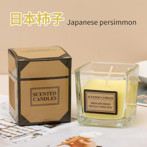 Lumanare Parfumata, Flippy, Model Pahar Transparent, cu Ulei Esential, Aroma de Kaki Japonez, Galben