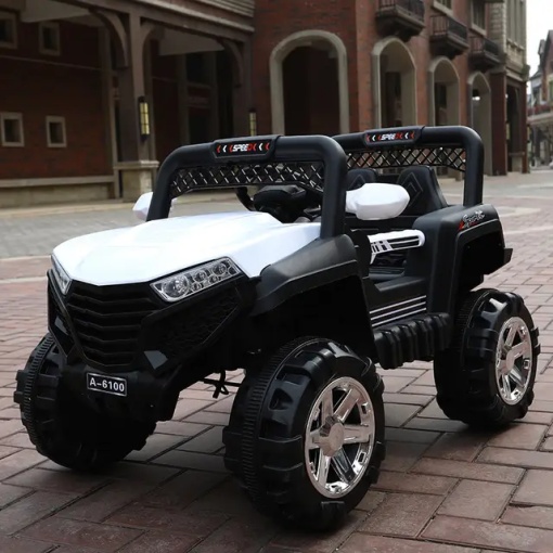Masinuta electrica cu roti din Spuma EVA si scaune din piele, UTV A6100R cu doua motoare - Alb