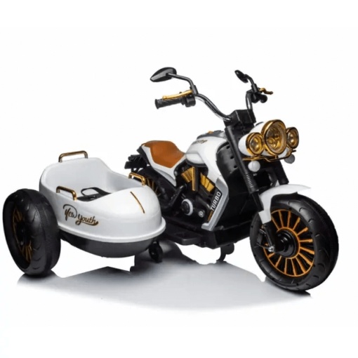 Motocicleta copii cu 2 locuri si atas, roti din spuma eva si sezut din piele - 2-10 ani , XSDU1588, Alb