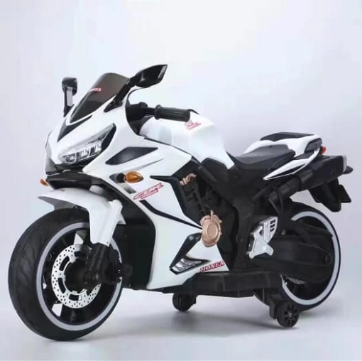 Motocicleta electrica pentru copii 2-9 ani, cu lumini in roti si faruri, Model 999 Alb