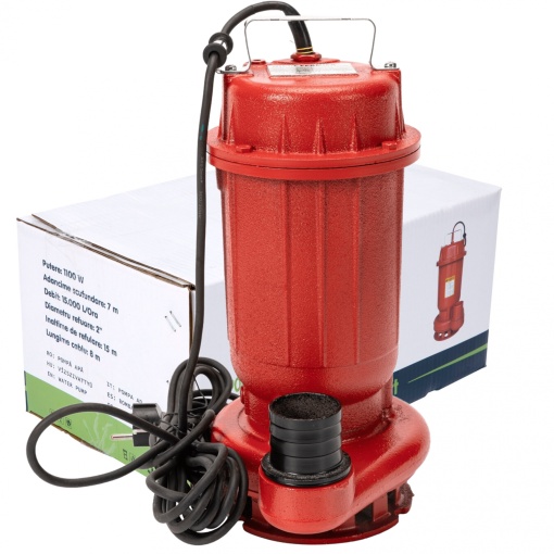Pompa apa murdara din fonta rosie WQD10 fara plutitor, 1100 W, 15 m³/h, 15 m refulare