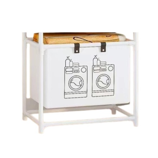 Raft/Cos Depozitare Haine Murdare, Flippy, pentru Baie, 1 Cos, Cadru de Otel Inoxidabil, 97 x 44 x 57 cm, Alb