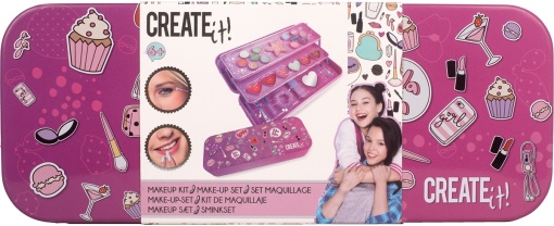 Cutie din metal cu 3 compartimente cu machiaj si accesorii pentru fetite Create It!