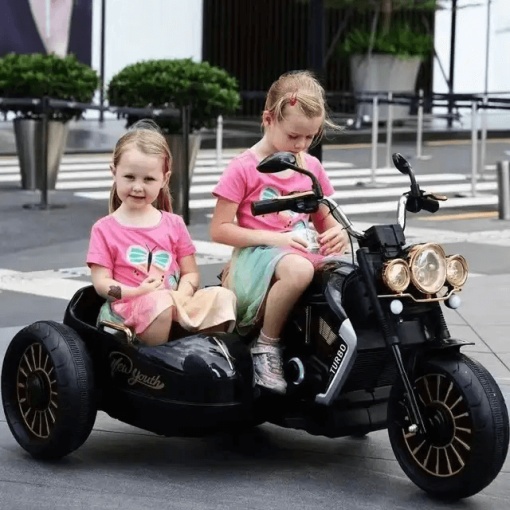 Motocicleta copii cu 2 locuri si atas, roti din spuma eva si sezut din piele - 2-10 ani , XSDU1588, Negru