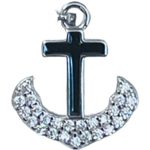 Pandantiv, Jolie Silver, Argint 925, Model Cruce Ancora cu pietre, 13 x 13 mm, 1.1 g