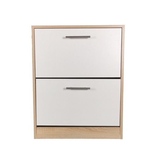 Pantofar Ancona cu doua sertare, stejar alb si alb, 63x24x81.5 cm