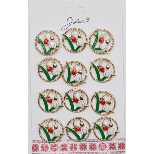 Set 12 Brose Martisor Primavara Ghiocel cu Buburuza in Cerc