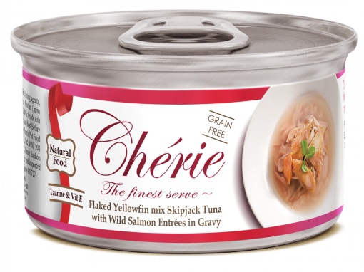 Cherie Adult Cat Grain Free Mix Fulgi de Ton cu Somon Salbatic in Sos