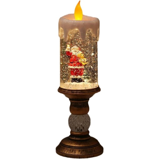 Decoratiune Luminoasa, Flippy, Lampa de Craciun, cu Lumina LED, Ornament Model Sfesnic cu Lumanare, Mos Craciun, 26x8.5x8.5 cm, Auriu