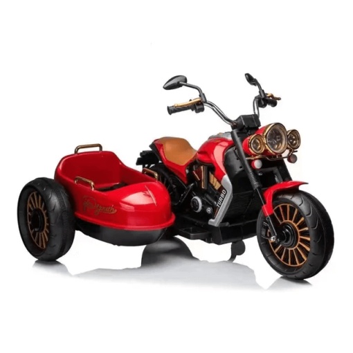 Motocicleta copii cu 2 locuri si atas, roti din spuma eva si sezut din piele - 2-10 ani , XSDU1588, Rosu