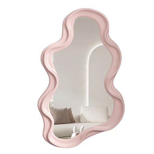 Oglinda de Perete, Flippy, Decorativa, pentru Baie, Dormitor, Sufragerie, Model Minimalist in Forma de Nor, 41x26 cm, Roz