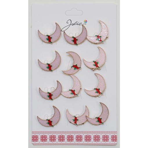 Set 12 Brose Martisor pentru Copii Semiluna Roz cu Trandafiri