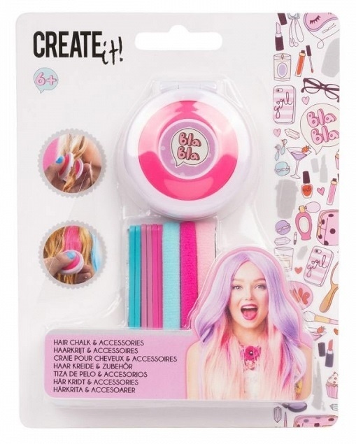 Set accesorii si creta pentru colorarea parului, Roz, Create It!