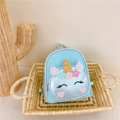 Ghiozdan gradinita cu sclipici Unicorn Albastru - 22 x 22 x 16cm
