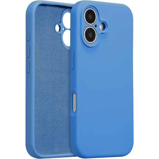 Husa de Protectie, Flippy, pentru iPhone 16 Plus, Liquid Silicone, cu Microfibra pe Interior, Protectie Antisoc, Compatibil Incarcare Wireless, Albastru