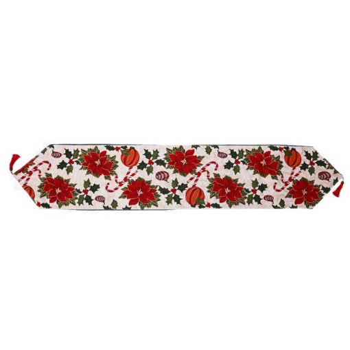 Napron Decorativ pentru Masa, Flippy, Model Flori, Tematica Craciun, 35 x 180 cm, Rosu