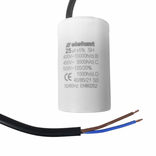 Condensator cu fire CBB60 25AμF 45x72mm 450V, Elefant
