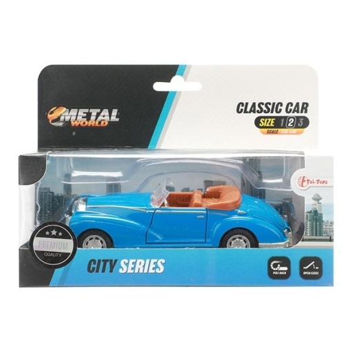 Macheta metalica clasica pull back, 12 cm, Albastru, Toi-Toys