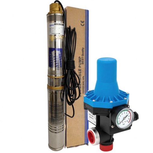 Pompa submersibila de mare adancime 8 turbine 4QJD2-8, 1100 W, 120 m inaltime 5 mc/h, 1.5" + prescontrol EPC-3