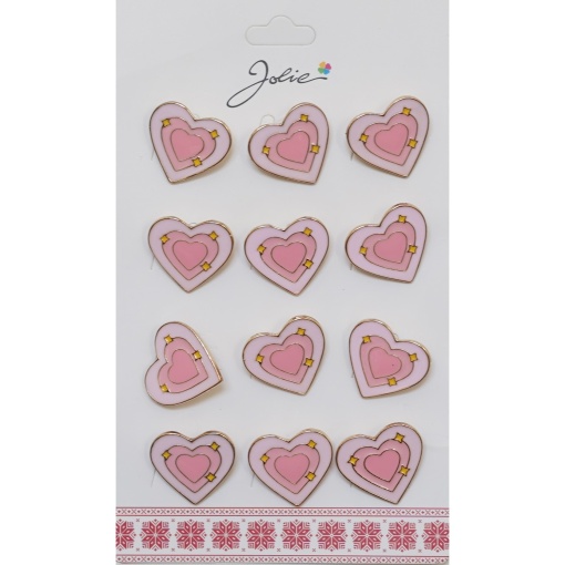 Set 12 Brose Martisor pentru Copii Inima in Inima Roz cu Stelute