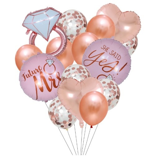 Set 15 baloane pentru Nunta, Flippy, baloane pentru decor, din folie de aluminiu, 30 x 50 cm, Rose