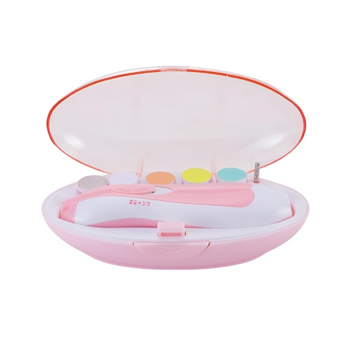 Set Pila Electrica pentru Copii si Bebelusi, Flippy, ABS, 6 Accesorii, cu Lumina LED, Roz Alb