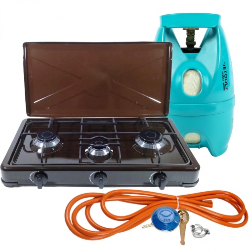 Aragaz emailat maro, 3 ochiuri + Kit reglabil gpl RH-10 + Tub flex 2M+2 Coliere + Butelie 5L