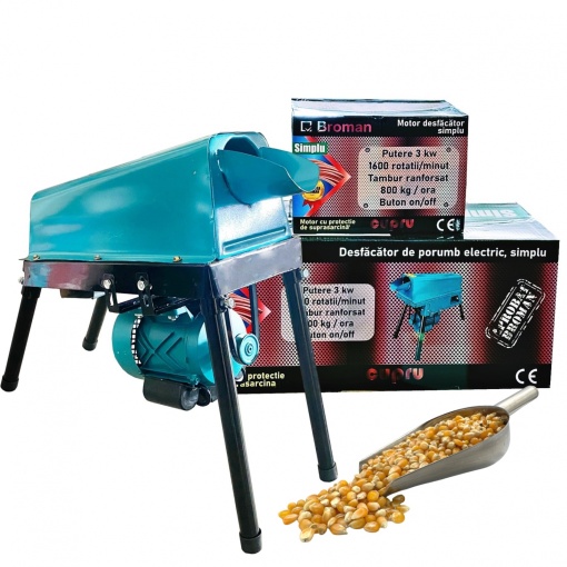Batoza de porumb Broman simpla, 3000 W, 800 kg/h, tambur ranforsat