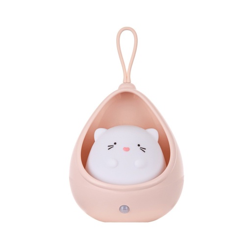 Lampa de veghe portabila cu 2 moduri de functionare Flippy, silicon non-toxic, reincarcabila USB, senzor miscare, roz, pisicuta
