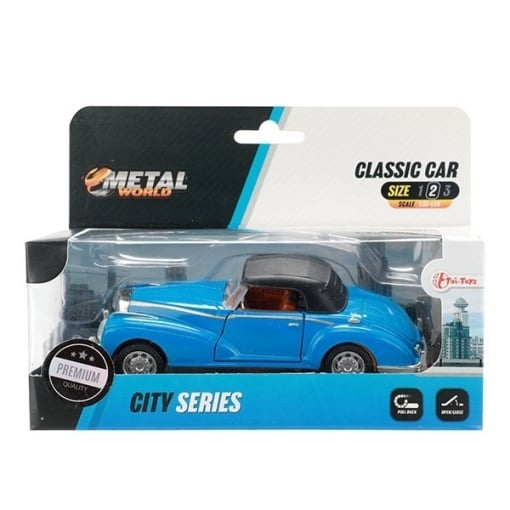 Macheta metalica clasica pull back, 12 cm, Albastru, Toi-Toys