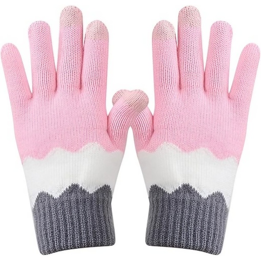 Manusi de Dama, Flippy, Model Ondulat, Functie Touchscreen (ecran tactil), Material Acril Tricotat, Manseta Elastica, Interior Catifelat, Marime Universala, Roz/Gri