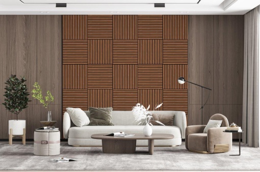 Set 4 buc Panou riflat acustic, tec, UnicSpot, 60x60x2.1 cm