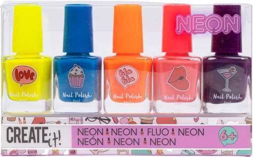 Set 5 lacuri de unghii Neon pentru fetite Create It!