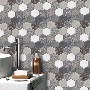 10 x Placi Tapet Autocolant 3D cu Imitatie de Marmura Hexagonala, pentru Perete Bucatarie Sufragerie, Usor de Curatat, Rezistent la Apa, Autoadeziv, 30x30 cm, Gri - Img 7