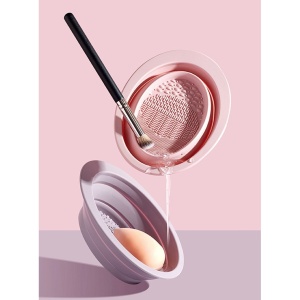Accesoriu din silicon pentru curatarea accesoriilor makeup, pensule, buretei, 14.5 x 11,5 cm, 2 moduri de utilizare, pliabil, mov - Img 8