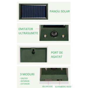 Aparat Solar LED cu Ultrasunete, Flippy, Repelent pentru Animale Mari si Mici, Lumina Rosie si Alba, Anti Rozatoare, Anti Insecte, Frecventa 9-36.5KHZ, 12 X 6.5 cm, Verde - Img 6