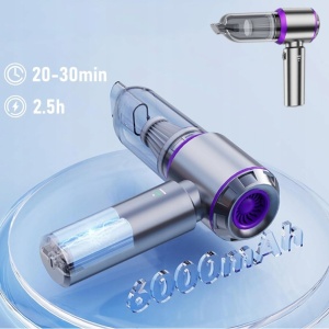 Aspirator Portabil Auto, Flippy, pentru Casa si Masina, 3 Viteze, Incarcator Tip-C cu Incarcare Rapida, Tub Prelungitor, 2000mAh, 7 Capete de Aspirare si Suflare, 21x20x6.5 cm, Argintiu Mov - Img 9