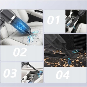 Aspirator Portabil Auto, Flippy, pentru Casa si Masina, 3 Viteze, Incarcator Tip-C cu Incarcare Rapida, Tub Prelungitor, 2000mAh, 7 Capete de Aspirare si Suflare, 21x20x6.5 cm, Negru - Img 6