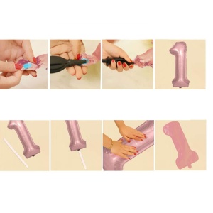 Balon din Folie Flippy, Cifra 0, 81 cm, Pentru Aer sau Heliu, Bulk, Roz Auriu - Img 2