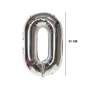 Balon din Folie Flippy, Cifra 0, 81 cm, Pentru Aer sau Heliu, Bulk, Argintiu - Img 2