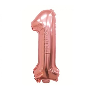 Balon din Folie Flippy, Cifra 1, 81 cm, Pentru Aer sau Heliu, Roz Auriu - Img 1
