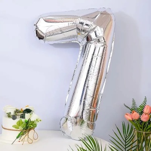 Balon din Folie Flippy, Cifra 7, 81 cm, Pentru Aer sau Heliu, Bulk, Argintiu - Img 2